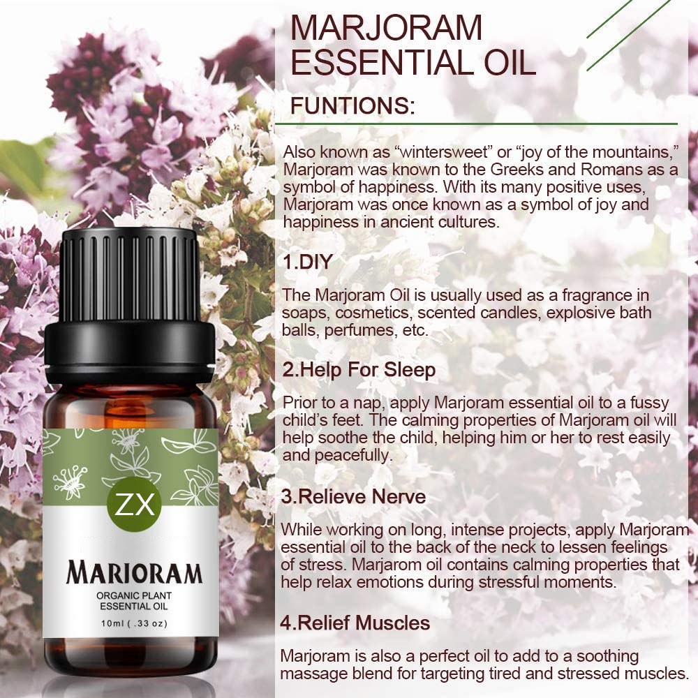 100% pure natural therapeutic grade marjoram essential oil use for alleviating dysmenorrhea